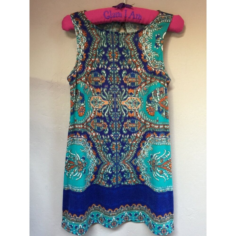 As U Wish Women's Medium Round Neck Ethnic Print Sleeveless A-Line Mini Dress